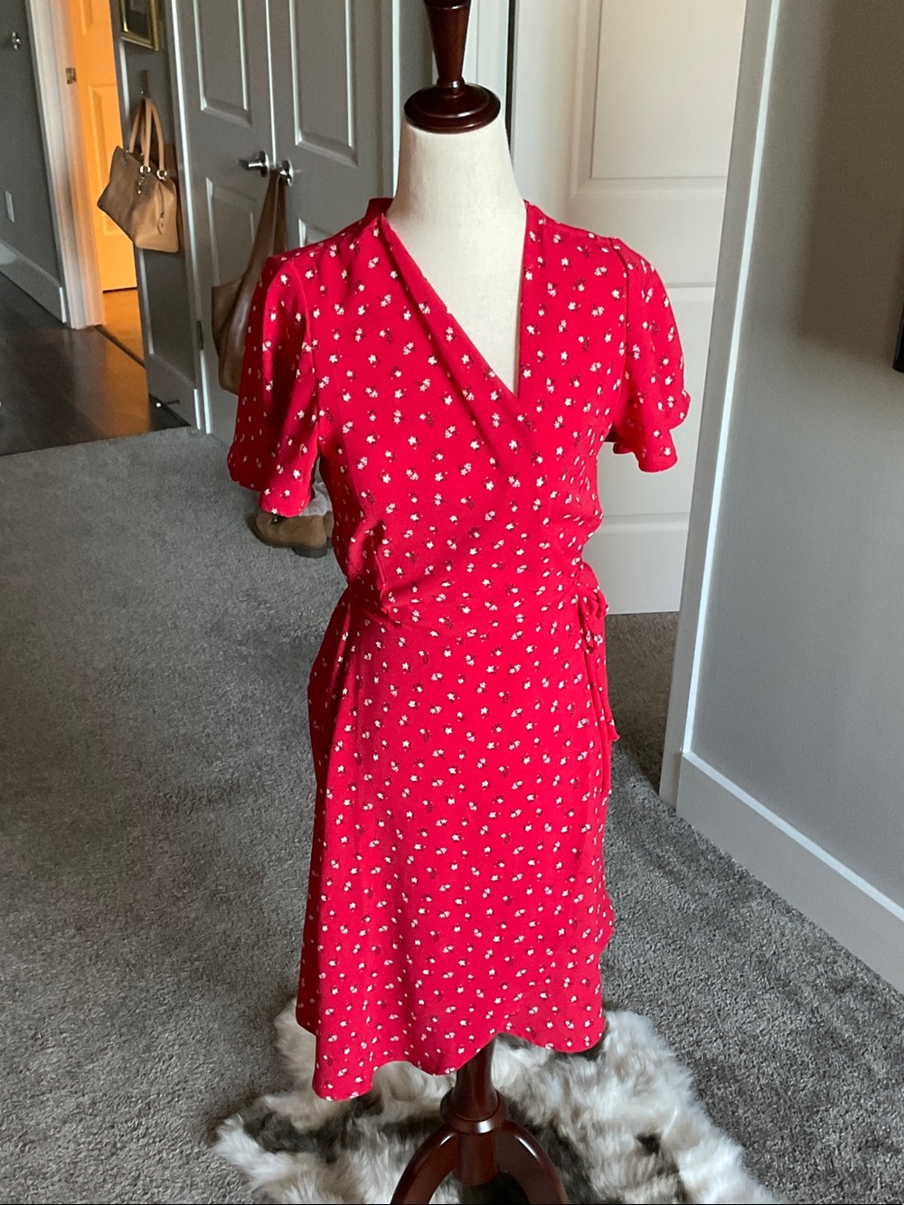 Monteau Red Floral Wrap Midi Dress